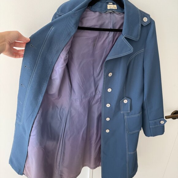 Vintage 1960s Fairhaven Blue Trench Coat Jacket Made in British Hong Kong - Picture 10 of 10